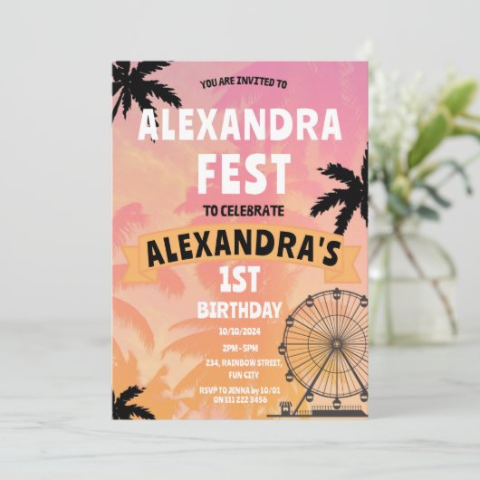 音楽フェスティバルサマーフェリスホイール誕生日 招待状 (スタンド正面)