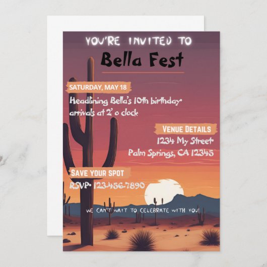 音楽フェスティバル誕生日招待状 招待状 (正面/裏面)