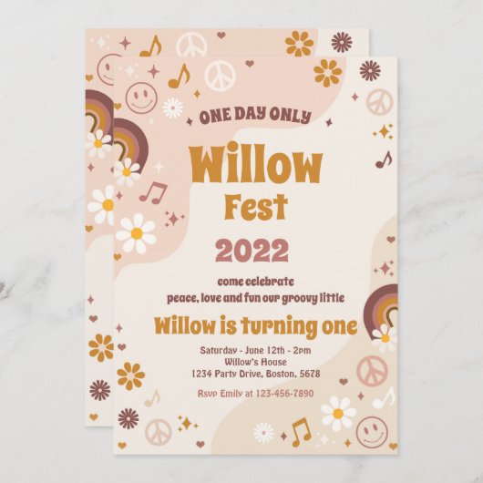 音楽フェスティバルFloralFestヒッピー誕生パーティー 招待状 (正面/裏面)
