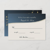 音楽ブルーと金ゴールドバー（ユダヤ教の）バル・ミツバー応答カード 出欠カード (正面/裏面)