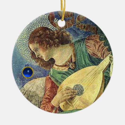 音楽ブルージェムストーンを作るクリスマスエンジェル セラミックオーナメント (正面)