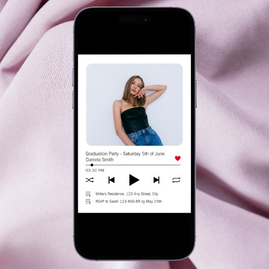 音楽プレイヤーの歌モダン写真の卒業2024 招待状