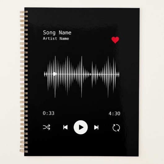 音楽プレイヤーアーティストと曲パーソナライズされた プランナー手帳 (正面)