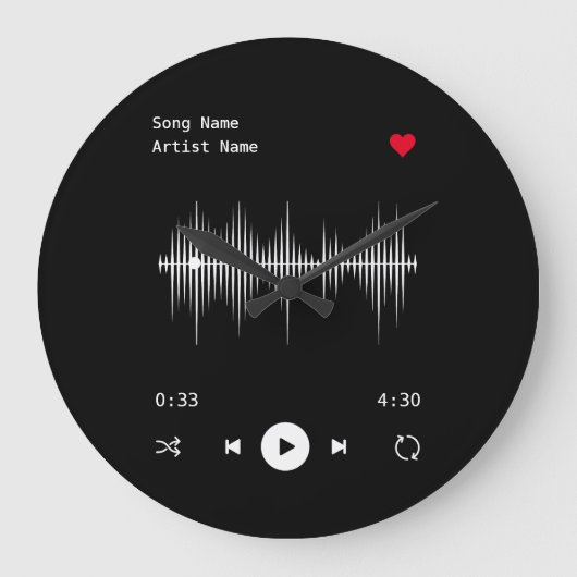 音楽プレイヤーアーティストと曲パーソナライズされた ラージ壁時計 (正面)