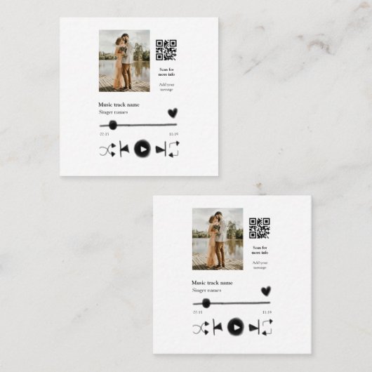 音楽プレイヤーパーソナライズされたカップル愛q rコードテックス スクエア名刺 (正面/裏面)