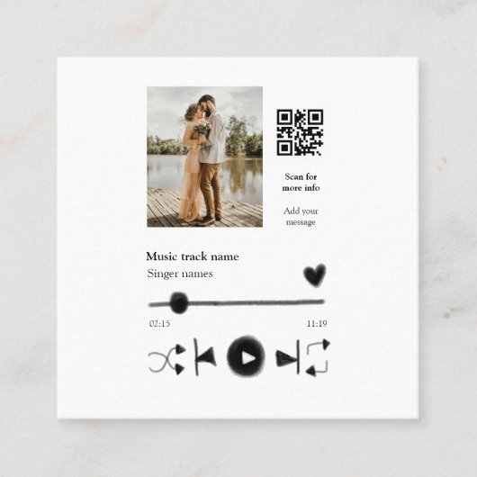 音楽プレイヤーパーソナライズされたカップル愛q rコードテックス スクエア名刺 (正面)