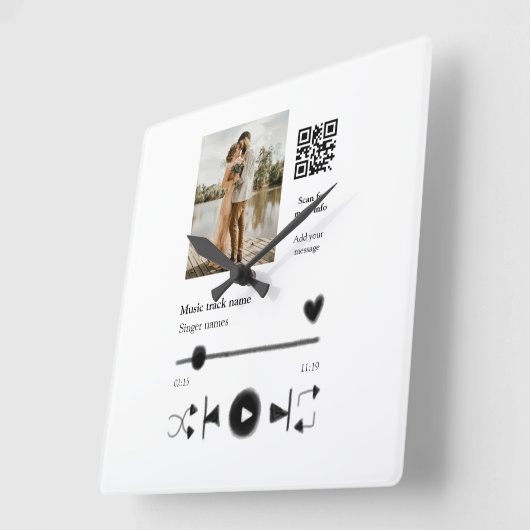 音楽プレイヤーパーソナライズされたカップル愛q rコードテックス スクエア壁時計 (傾斜)