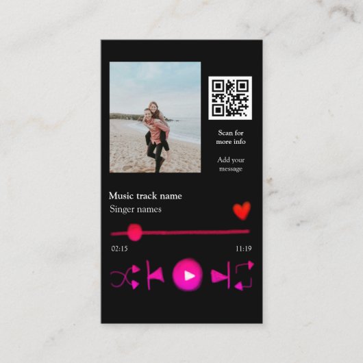 音楽プレイヤーパーソナライズされたカップル愛q rコードテックス 名刺 (正面)