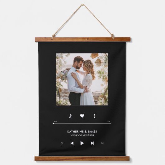 音楽プレーヤーのフォトフレームパーソナライズされた 吊り下げ型タペストリー (正面)