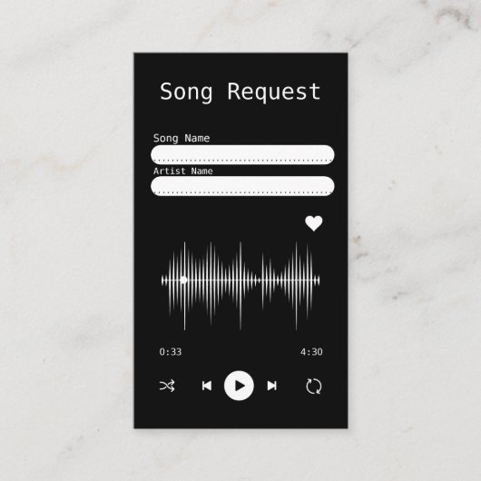 音楽プレーヤーのブラックソングリクエストカード エンクロージャーカード (正面)