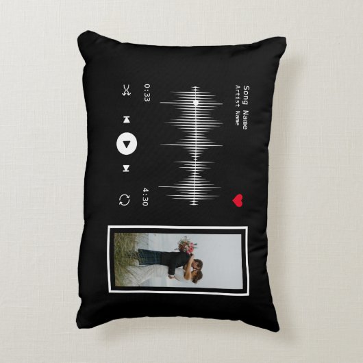 音楽プレーヤーアーティストとソングブラックパーソナライズされた アクセントクッション (裏面(縦))