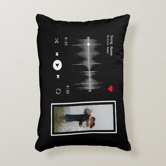 音楽プレーヤーアーティストとソングブラックパーソナライズされた アクセントクッション (正面(垂直))