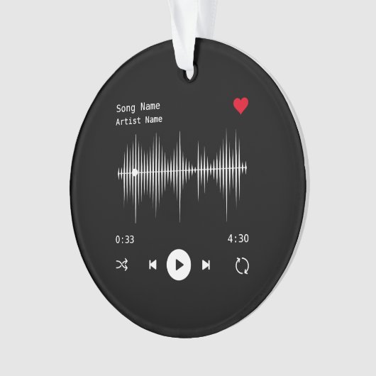 音楽プレーヤーアーティストとソングブラックパーソナライズされた オーナメント (正面)