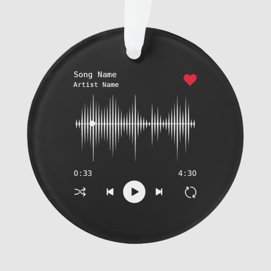 音楽プレーヤーアーティストとソングブラックパーソナライズされた オーナメント (正面)