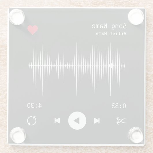 音楽プレーヤーアーティストとソングブラックパーソナライズされた ガラスコースター (裏面)