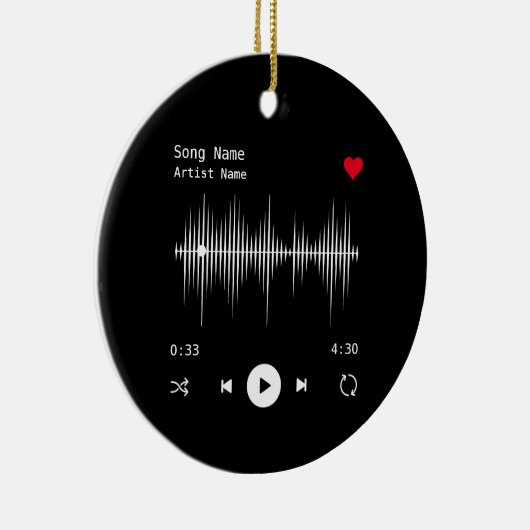 音楽プレーヤーアーティストとソングブラックパーソナライズされた セラミックオーナメント (右)