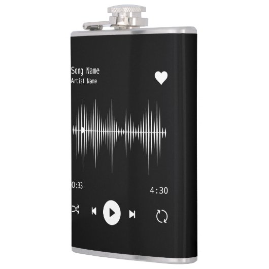 音楽プレーヤーアーティストとソングブラックパーソナライズされた フラスク (左)