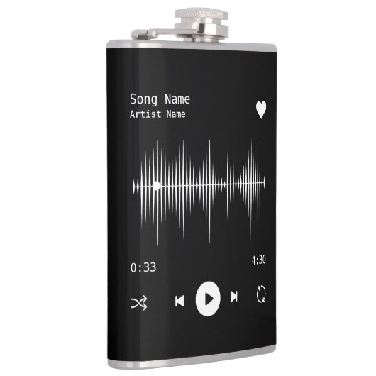 音楽プレーヤーアーティストとソングブラックパーソナライズされた フラスク (右)