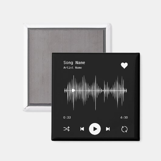 音楽プレーヤーアーティストとソングブラックパーソナライズされた マグネット (正面/裏面)