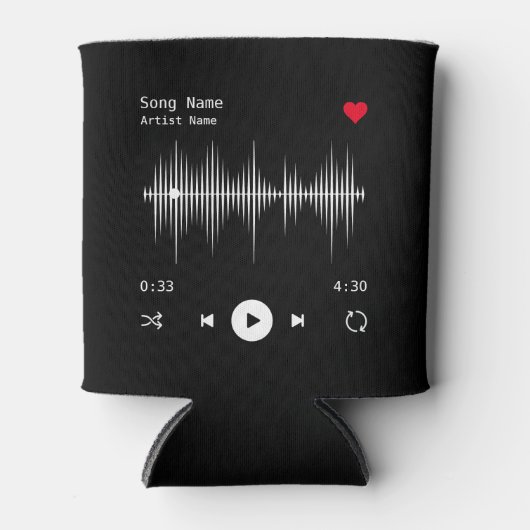 音楽プレーヤーアーティストとソングブラックパーソナライズされた 缶クーラー (正面)