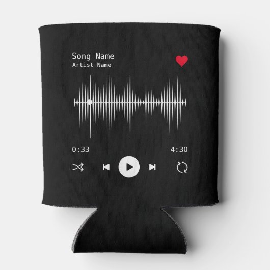 音楽プレーヤーアーティストとソングブラックパーソナライズされた 缶クーラー (裏面)