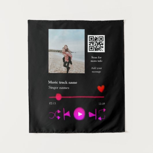 音楽プレーヤー カップル 愛 qrコード テキスト タペストリー (正面)