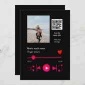 音楽プレーヤー カップル 愛 qrコード テキスト 招待状 (正面/裏面)