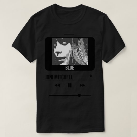 音楽プレーヤーJoni mitchell Vblack Tシャツ (デザイン正面)