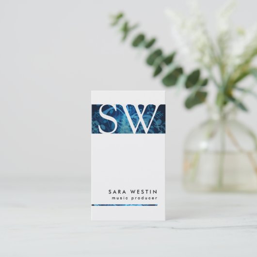 音楽プロデューサはっきりしたストライプーのモノグラムの名刺 名刺 (スタンド正面)