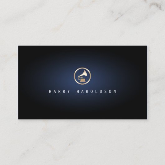 音楽プロデューサー蓄音機アイコン青いグロー音楽 名刺 (正面)