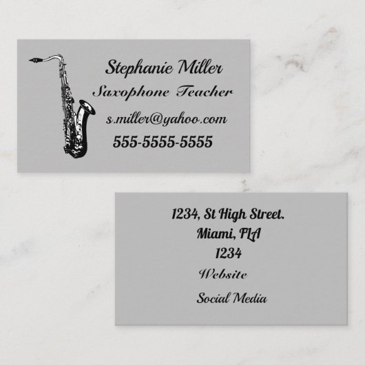音楽プロフェッショナル。サクソフォン。 名刺 (正面/裏面)