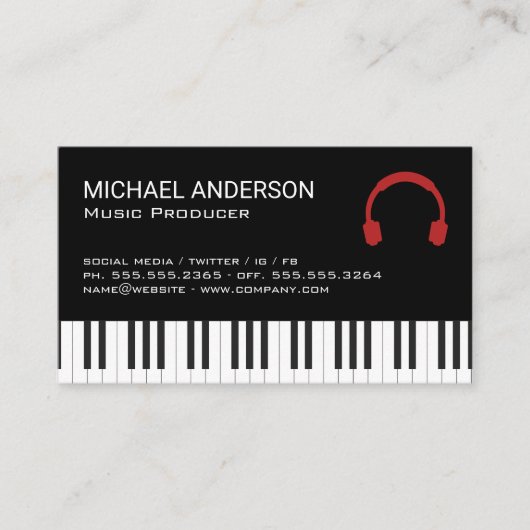 音楽ヘッドフォン |キーボード 名刺 (正面)