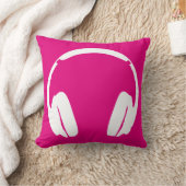 音楽ヘッドフォン（白/ピンク） クッション (ブランケット)