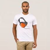 音楽ヘッドホーンのオレンジ黒いTシャツ Tシャツ (正面フル)
