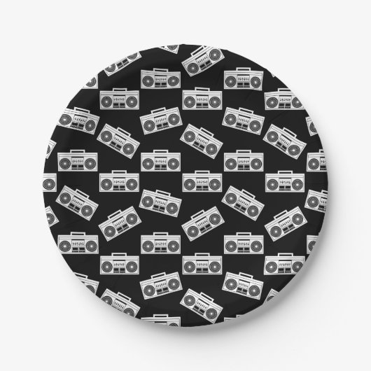 音楽ボックスプリントアートパターンボームボックスブラック ペーパープレート (正面)
