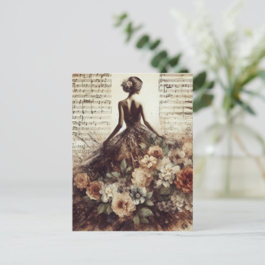 音楽ミックスメディアコラージュにダンス ポストカード (スタンド正面)