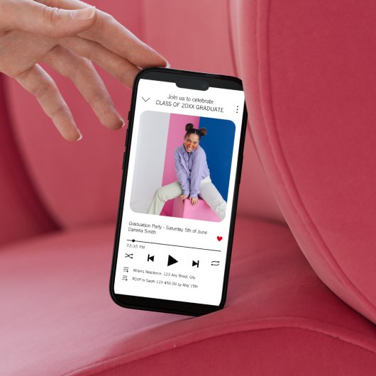 音楽モダンプレイヤー写真卒業招待状 カード