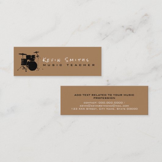音楽モダン先生ドラマーシンプル スキニー名刺 (正面/裏面)