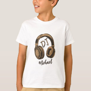 音楽モダンDJヘッドフォン名パーソナライズされた白 Tシャツ