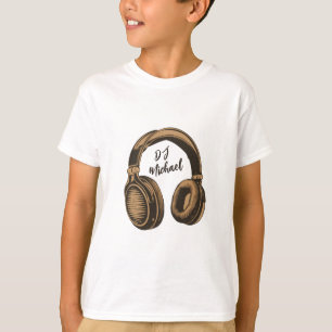 音楽モダンDJヘッドフォン名パーソナライズされた白 Tシャツ