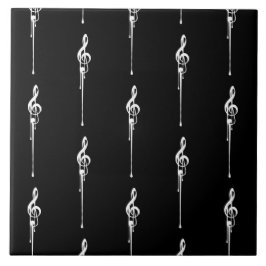 音楽モチーフ溶ける高音クレフ、 音符記号白と黒 タイル