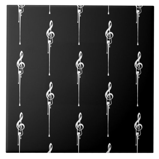 音楽モチーフ溶ける高音クレフ、 音符記号白と黒 タイル (正面)
