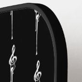 音楽モチーフ溶ける高音クレフ、 音符記号白と黒 ピックルボールラケット (左詳細)