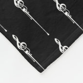 音楽モチーフ溶ける高音クレフ、 音符記号白と黒 フリースブランケット (角)