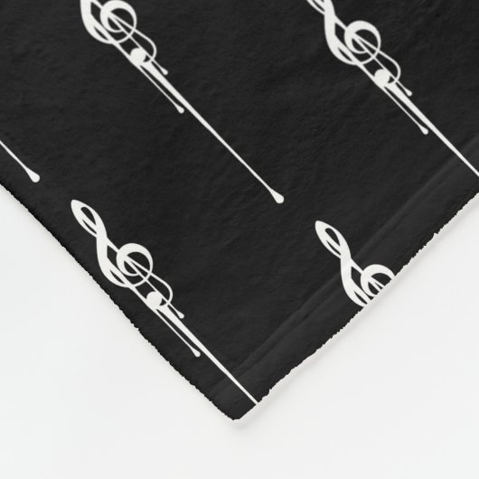 音楽モチーフ溶ける高音クレフ、 音符記号白と黒 フリースブランケット (角)