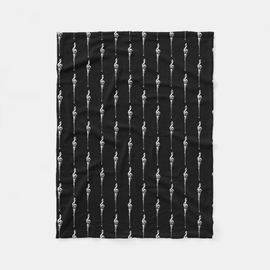 音楽モチーフ溶ける高音クレフ、 音符記号白と黒 フリースブランケット (正面)
