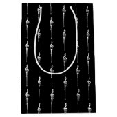 音楽モチーフ溶ける高音クレフ、 音符記号白と黒 ミディアムペーパーバッグ (正面)