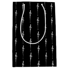 音楽モチーフ溶ける高音クレフ、 音符記号白と黒 ミディアムペーパーバッグ