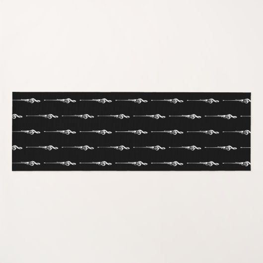 音楽モチーフ溶ける高音クレフ、 音符記号白と黒 ヨガマット (正面(横))