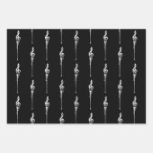 音楽モチーフ溶ける高音クレフ、 音符記号白と黒 ラッピングペーパーシート (正面)